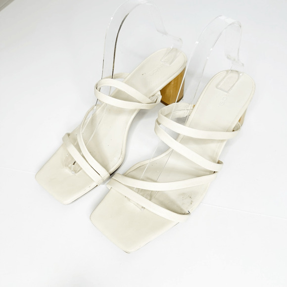 VINCE Elita 50mm Strappy Leather Slide Sandals Cream square toe womens US 10 - Picture 2 of 7